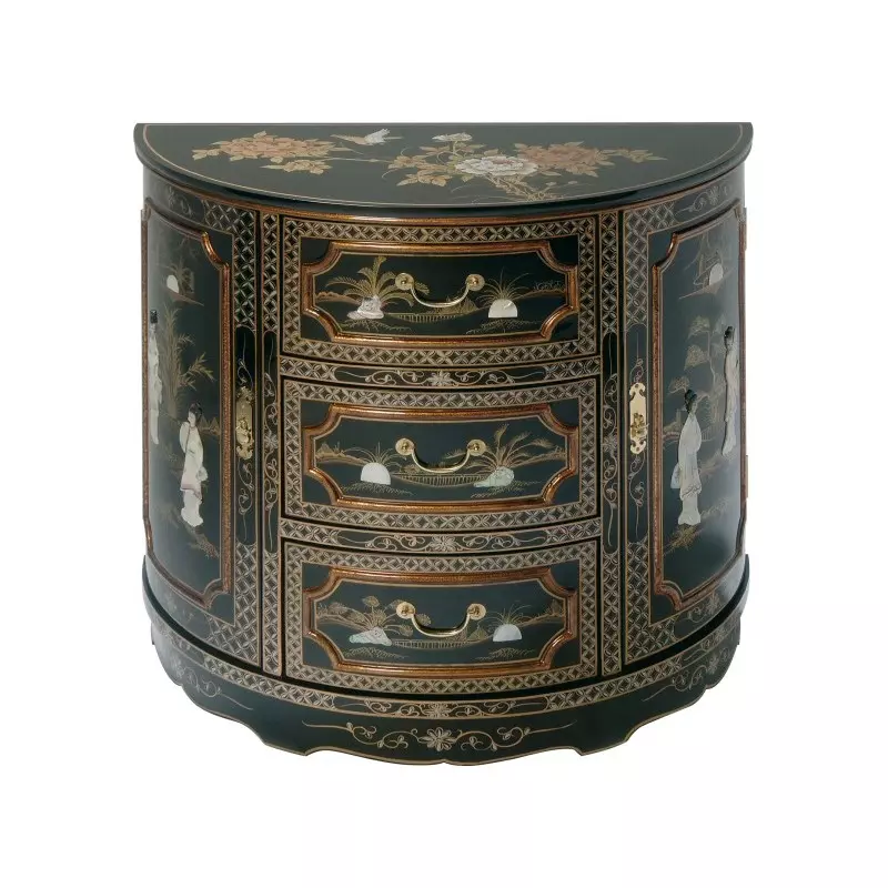 Commode chinoise laque noire incrustations nacre