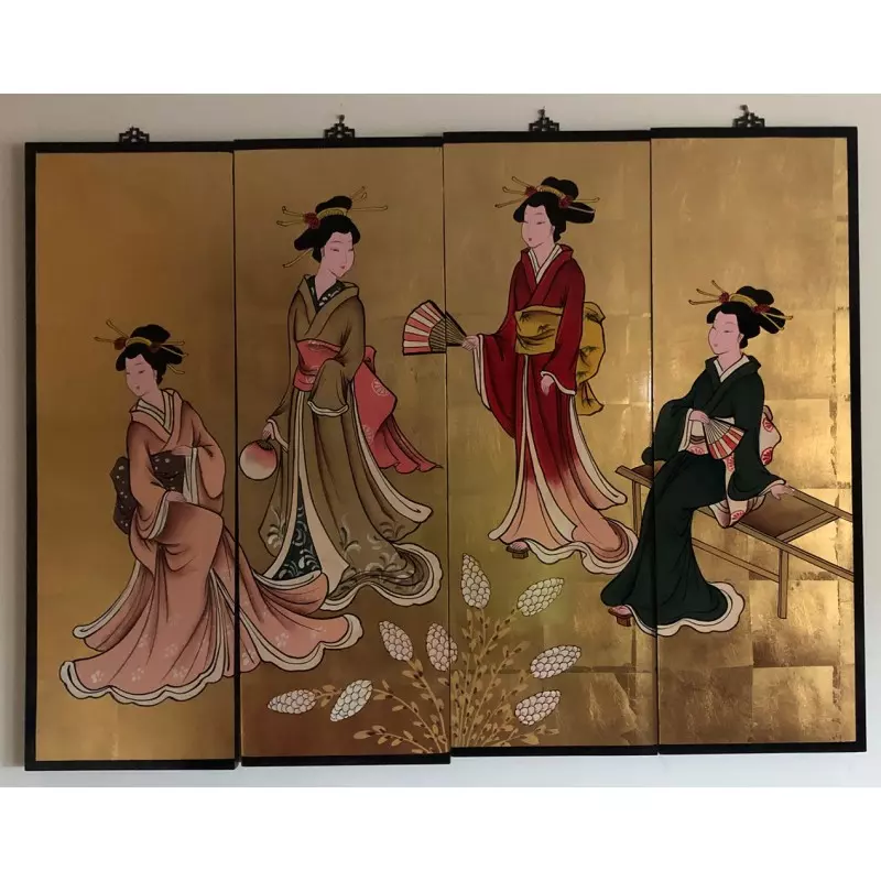 Tableau doré à la feuille geishas