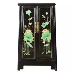 Armoire chinoise noire fleur de lotus