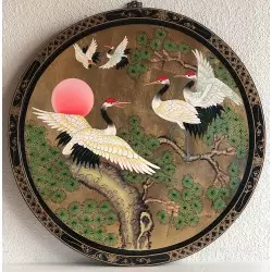 Tableau laqué motifs oiseaux grues