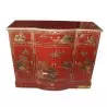 Buffet chinois laque rouge paysages peints