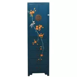 Armoire chinoise bleue fleurs et oiseau