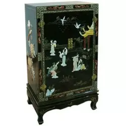 Armoire chinoise laquée noire avec incrustations 2 portes H122cm