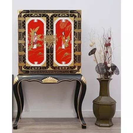 Armoire chinoise laquée motifs geishas