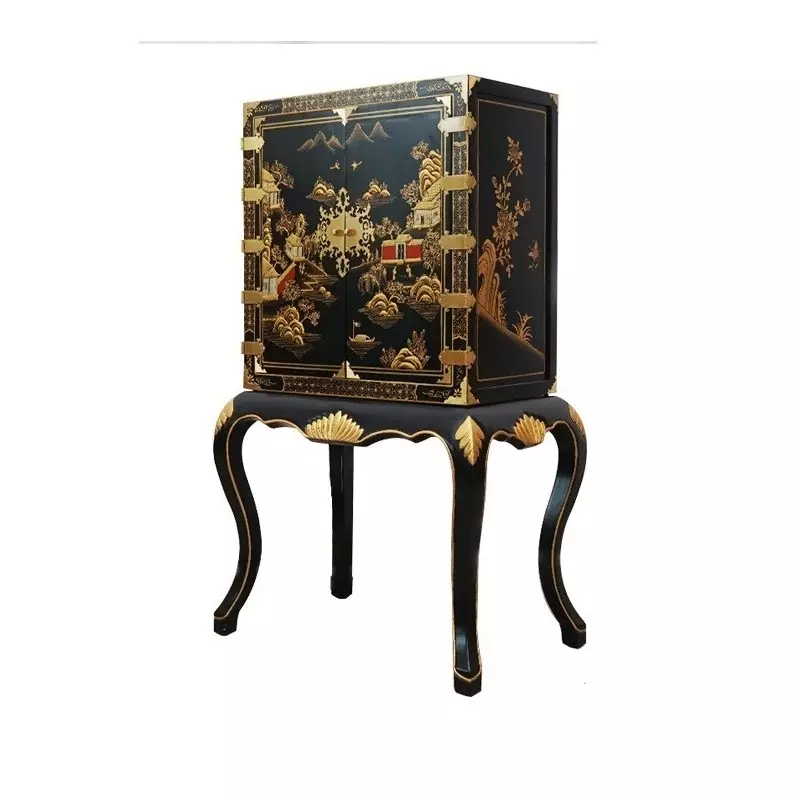 Armoire chinoise laque noire motifs paysages