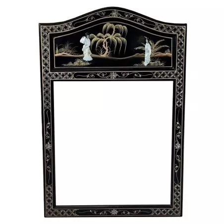 Miroir chinois laque noire avec nacres