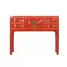 Console chinoise rouge peinte artisanalement