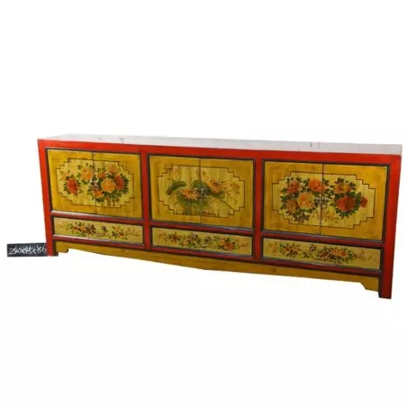 Buffet de Mongolie peint de motifs floraux