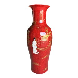 Grand vase chinois rouge incrusté de nacres