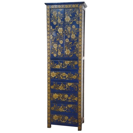 Commode tibétaine bleue 6 tiroirs 2 portes