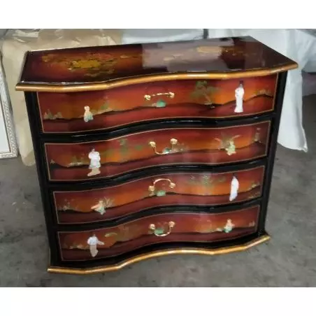 Commode chinoise laque mordorée avec incrustations de nacres