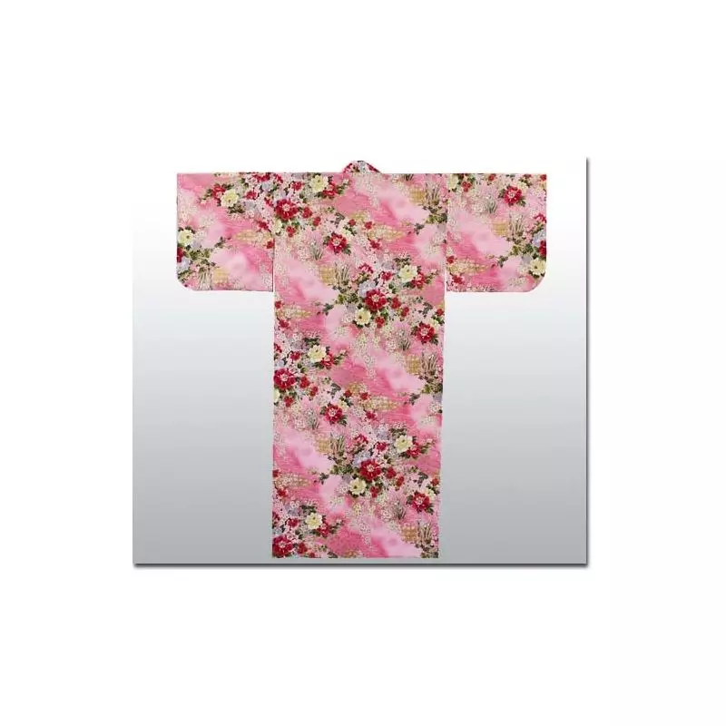 Kimono japonais fleur rose coton 