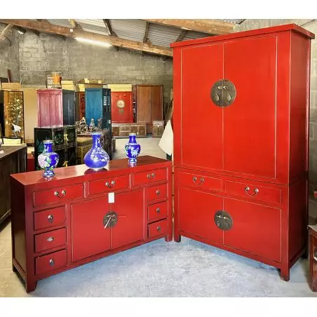 Duo armoire et buffet chinois rouge