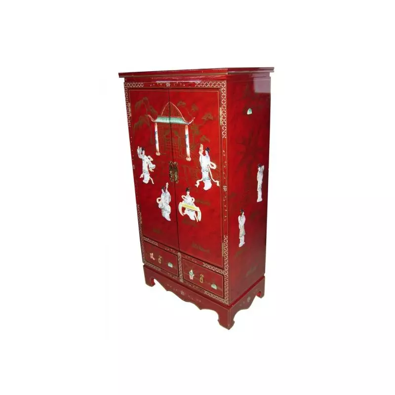 Armoire chinoise laque rouge sang de boeuf