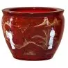 Cache pot chinois rouge avec incrustations de nacre