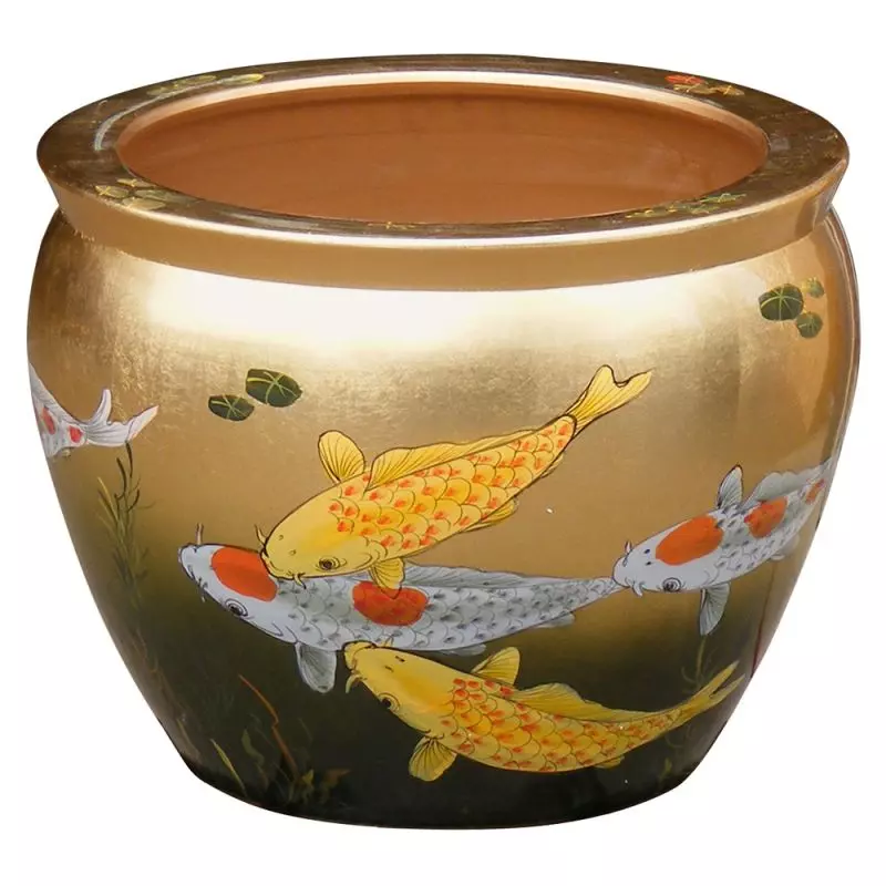 Cache pot chinois doré motifs carpe koi