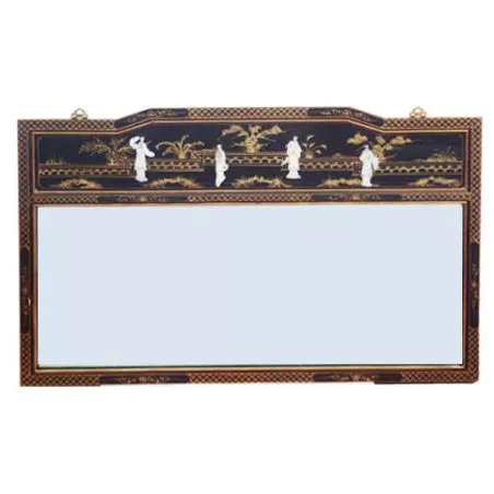 Miroir chinois laqué noir incrusté de nacre Longueur 122cm