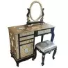 Coiffeuse chinoise laquée doré avec tabouret et miroir