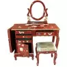 Coiffeuse chinoise laquée rouge avec tabouret et miroir