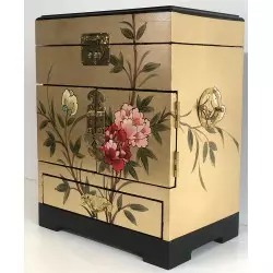 Coffre chinois laqué motifs fleurs et oiseaux